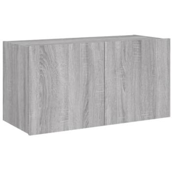 Mueble TV multimedia de pared SONOMA 80 cm con luces LED RGB, diseño contemporáneo, madera de ingeniería gris