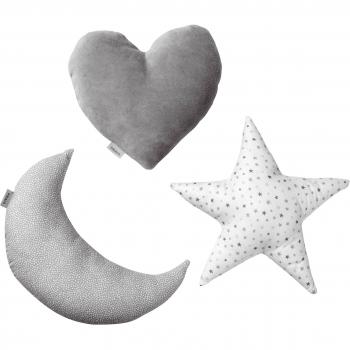 Praia Otto/ Piu Piu - Pack de cojines, 3 piezas: corazón, luna y estrella, color gris y blanco
