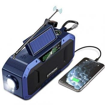 Altavoz Bluetooth portátil con radio solar AM FM – 5000mAh pilas dinamo recargable, emergencia radio manivela, resistente agua IP6, lámpara lectura, linterna, SOS, USB de teléfono, supervivencia
