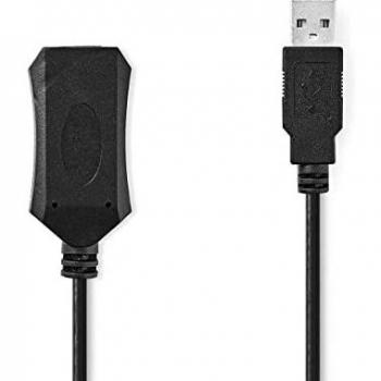 Cable Alargador Activo USB 2.0 | A Macho - A Hembra | 5 m | 480 Mbps | Negro