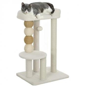Árbol Rascador para Gatos Beige de 76 cm con Revestimiento de Borreguillo, Plataformas y Poste de Yute