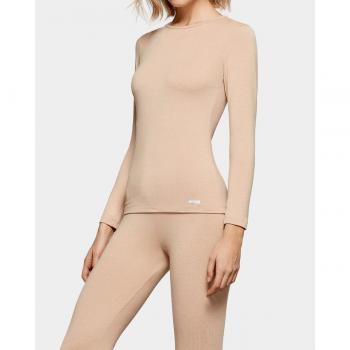 Impetus - Camiseta interior térmica de mujer de manga larga con escote redondo, color beige, talla L