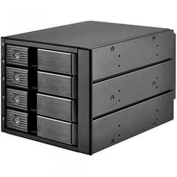 SilverStone SST-FS304B - Placa trasera para rack móvil de aluminio sin bandeja con cambio en caliente con ventilador y cierre de 4 bahías para SAS/SATA HDD, negro
