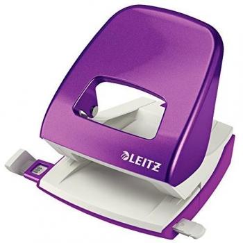 Perforadora de Oficina Leitz NeXXt WOW Metálica Púrpura, Capacidad para 30 Hojas, con Guía de Posicionamiento