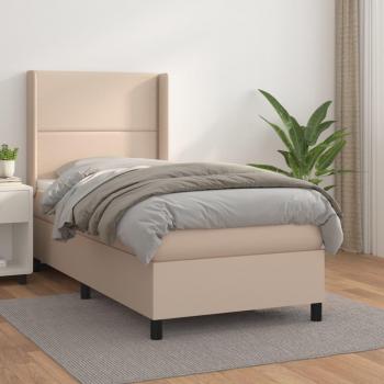 Cama box spring con colchón de cuero sintético cappuccino 100x200cm marrón
