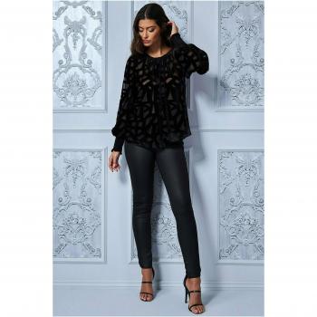 Goddiva Burnout Pattern Top - Black Leather - Size 8 UK