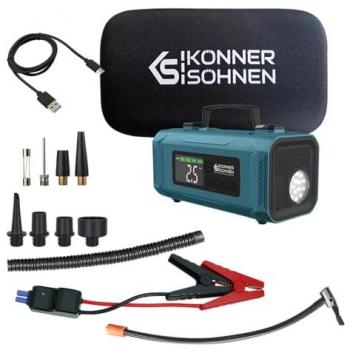 Arrancador y compresor portátil KÖNNER & SÖHNEN KS JSP-2000, 4 en 1, batería de 14800 mAh, bomba de aire electrónica 140 PSI, display digital y linterna