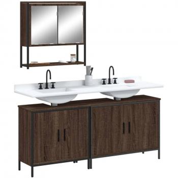 Conjunto de muebles de baño 3 piezas marrón madera roble multicapa