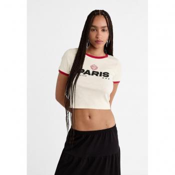 Stradivarius Ecru Regular Print T-shirt XS