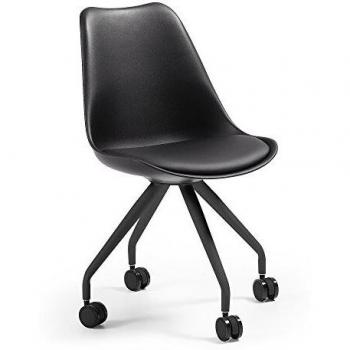 Kave Home - Silla de Oficina Ralf Negra de Piel sintética y Patas de Acero en Negro con Ruedas