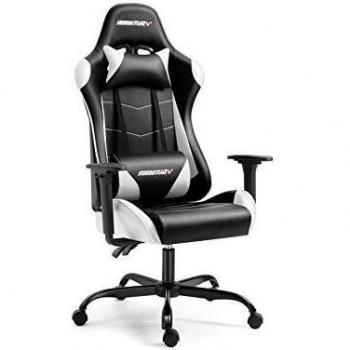 AMINITURE Silla para Juegos, Silla para Juegos de computadora Estilo Carrera, Silla reclinable giratoria Ajustable con reposacabezas y Soporte Lumbar