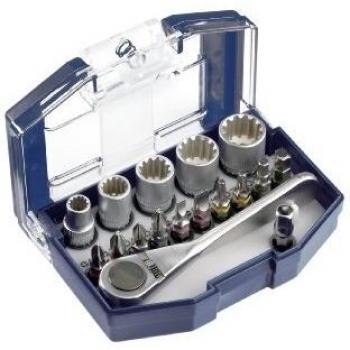 Einhell 49118900 - Bit-box con llaves de vaso y carraca, clip cinturón, 17 piezas