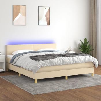 Cama box spring suave con colchón y LED crema 180x200 cm Tela