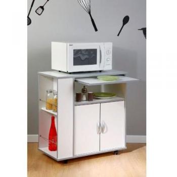 Aparador de cocina blanco y gris con ruedas, 75 x 41 x 80.7 cm, 2 puertas y estante