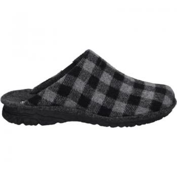 Cómoda Zapatilla para casa de hombre Westland Touluse-63 en lana natural a cuadros negros y grises, piso de poliuretano inyectado ligero, flexible y antideslizante, altura tacón bajo (1-