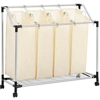 vidaXL Laundry Sorter with 4 Bags Cream Steel