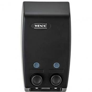 WENKO Dispensador de jabón de 2 cámaras «Varese» negro, dispensador de jabón de pared para atornillar o pegar, plástico, 13,5 x 25 x 8 cm, en color negro