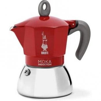 Bialetti Moka Induction Cafetera Italiana 240 ml Rojo y Plata Metal Acero Inoxidable Aluminio 2 Tazas