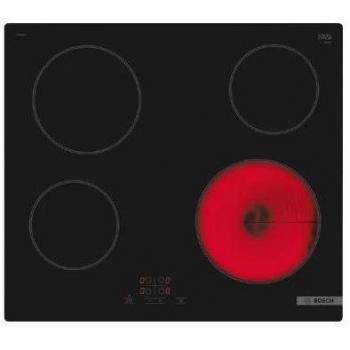 Placa de cocción eléctrica Bosch PKE61RBA2E, vitrocerámica, 4 zonas de cocción, táctil, temporizador, negra