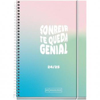 Miquelrius Agenda Escolar Activa 2024-2025 MR26642, tamaño 117x174 mm, diseño School Design Sonreir te queda genial, en castellano e inglés, formato semana vista