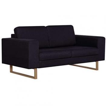 vidaXL Sofá de 2 Plazas Tela Color Negro Asiento Silla Sillón Taburete Tumbona Banquillo Mueble Mobiliario Adornos Salón Hogar Casa
