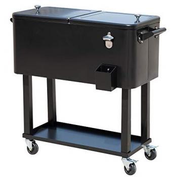 Carro Nevera Refrigerado Outsunny 75,7 L con Ruedas, Abrebotellas y Estante para Exterior 90x39x83 cm Negro