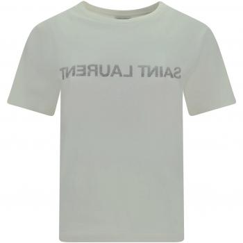 Saint Laurent Women's White Cotton T-Shirt Size L