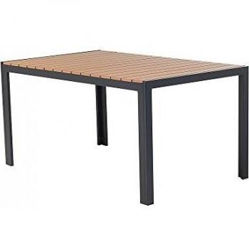 Mesa de jardín - 150 cm - Aluminio - Madera sintética - Marrón - COMO