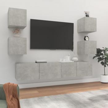 Set de muebles de TV 6 piezas madera contrachapada gris hormigón 80 x 30 x 30 cm