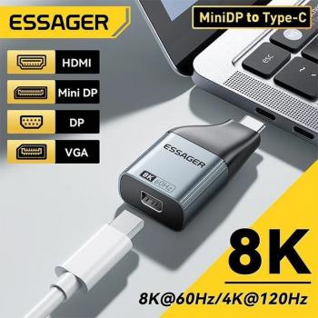 Adaptador USB Tipo C a HDMI, DP, VGA y Mini DP Essager 8K @ 60Hz y 4K @ 120Hz para MacBook, PC, Laptop y Teléfono