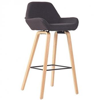 Taburete de Bar Newnan con Estructura de Tela Negra y Base de Roble Natural, 4 Patas y Reposapiés