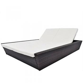 Outdoor Lounge Bed with Cushions, Brown Poly Rattan