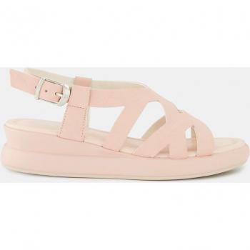 Sandalias planas de piel con tiras cruzadas y cierre de hebilla para mujer - Color rosa