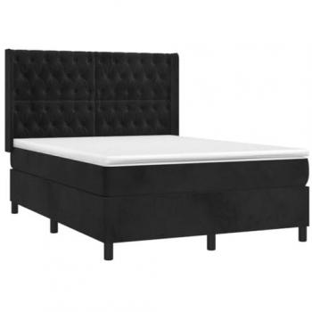 Cama Box Spring con Colchón de Terciopelo Negro 140x190 cm