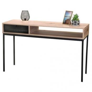 Consola de Entrada Clásica con Cajón y Nicho, Color Roble Envejecido, Dimensiones 120x39x75 cm – Colección METALIX