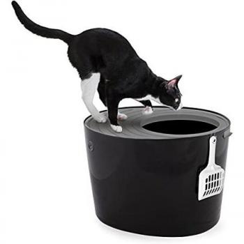 Arenero Cubierto Iris Ohyama con Pala, Hasta 7kg, Negro/Gris, Caja de Arena para Gatos Grandes y Pequeños, Diseño Cerrado y Fácil de Limpiar