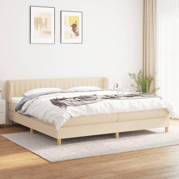 Cama box spring suave con colchón en tela color crema 200x200 cm