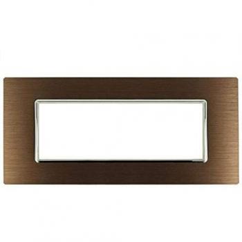 Placa de 6 Módulos Luxury en Metal Satinado Color Marrón Compatible con Bticino Axolute