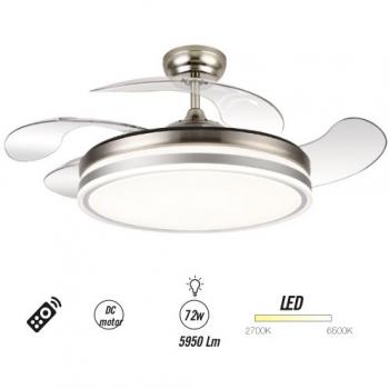 Ventilador de techo Calima2 - 1080 mm - Mando a distancia - 6 velocidades - Motor DC - Luz LED integrada - Acabado en nickel satinado