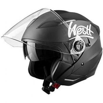 Westt Jet Casco de Moto Abierto Negro Mate con Doble Visera - Motocicleta Scooter - Certificado ECE, M