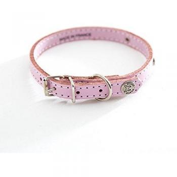 Collar acolchado de cuero clásico con placa 18mm x 45cm rosa Martin Sellier