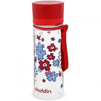 Aladdin Aveo Water Bottle 0.35L Red Floral Print – Amplia Abertura - Libre de BPA - Boquilla Para Beber Fácilmente - Resistente a Manchas y Olores - Apta Para Lavavajillas
