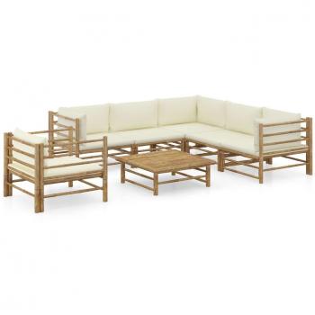 7-Piece Bamboo Garden Lounge Set with Cream White Cushions