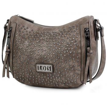 Lois - 94656 Bolso Bandolera Ajustable Tipo góndola para Mujer. Cierre con Cremallera. Bolsillo Exterior detrás. Decorado con Remaches. Piel sintética Polipiel, Color Marron