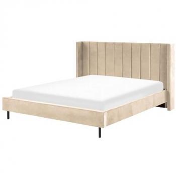 Cama Matrimonial Super King Size 180x200 cm Beige Terciopelo con Somier Listones Moderno