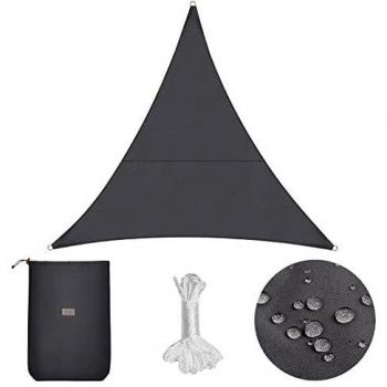 Sekey Toldo Vela de Sombra Impermeable 3.6x3.6x3.6m Triangular Protección Rayos UV, Resistente al Desgarro, para Terraza Balcon Patio Exteriores Jardín, con Ojales y Cuerdas de Fijación, Antracita