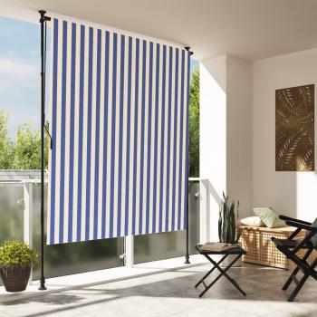 vidaXL Outdoor Roller Blind Blue and White 150x270 cm Fabric & Steel