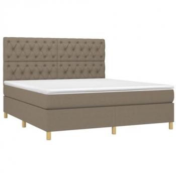 Cama Box Spring con Colchón y Luces LED Tela Gris Taupe 160x200 cm