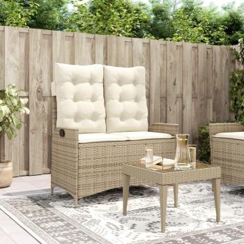 Banco reclinable de jardín con almohadas beige de Polyrattan