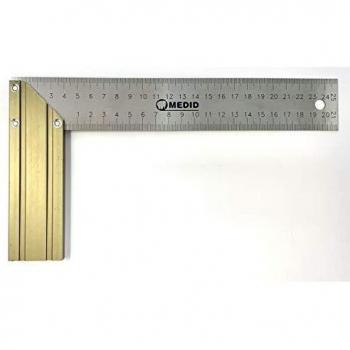 Medid MD/2049 Escuadra profesional de acero inoxidable y talonera de aluminio rectificado, graduación grabada, 250 mm